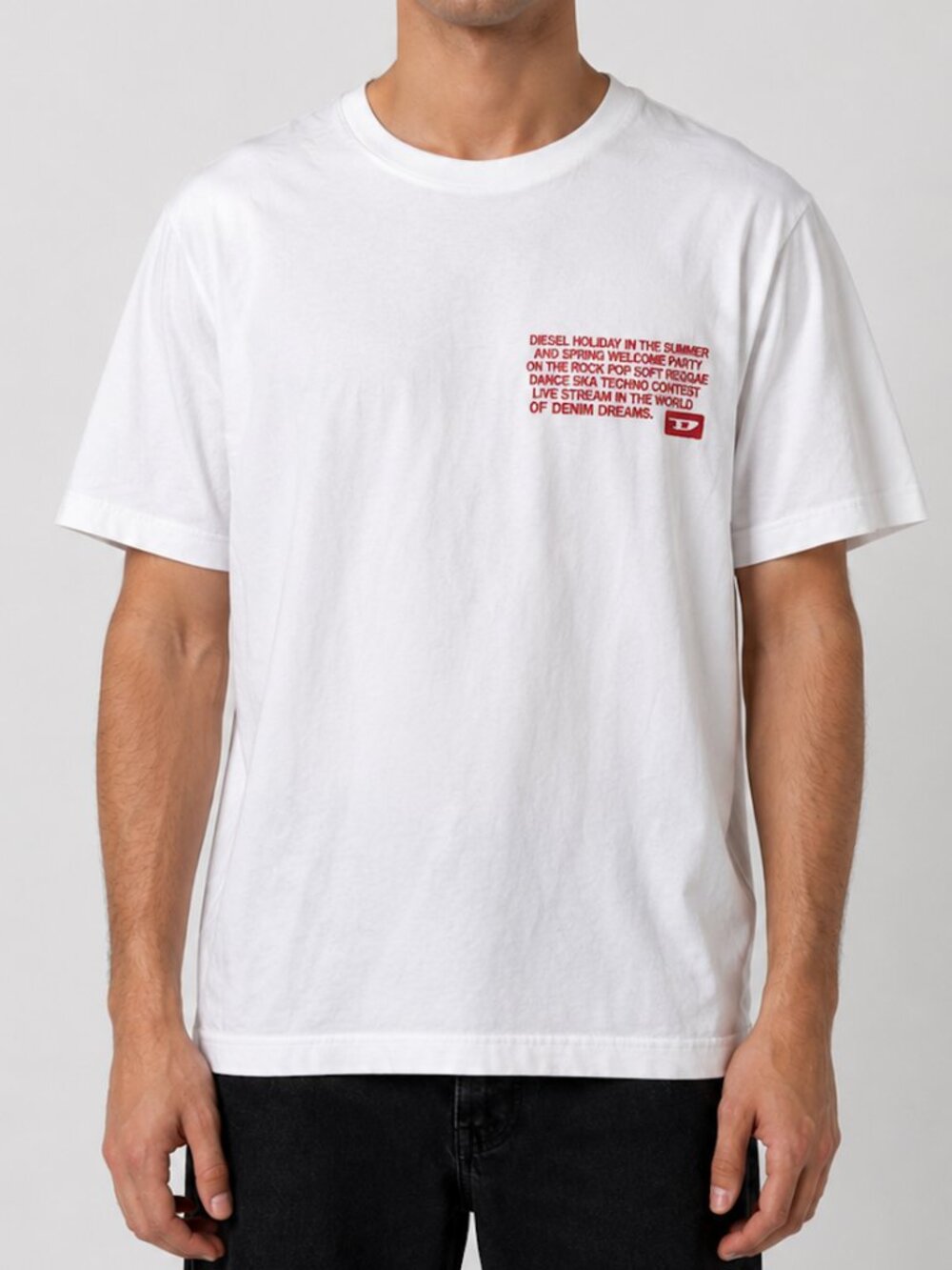 Diesel Men's White and Red T-shirt